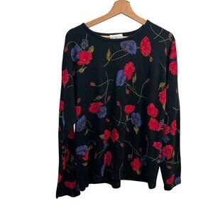 Patchington Womens XL Black Floral Sweater 100% Cashmere